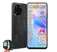 Blackview COLOR 6 Téléphone Débloqué 24Go+128Go/2To 6.67"" 50MP+13MP 5000mAh Android 15,Dual SIM-Noir avec R50 montre intelligente