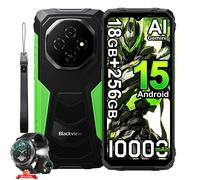 Blackview FORT 1 Smartphone Portable Incassable 6.56" 18Go+256Go 10000mAh Android 15 NFC Vert avec W50pro montre intelligente Noir