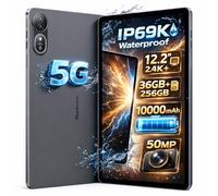 Blackview Mega 12 IA Étanche IP69K 5G Tablette, 12,2" 2,4K 120Hz Écran, 8,2mm Ultra-Fin, Batterie 10000mAh, Android 16 Anti-poussière Tablet, 36Go+256Go(2To Externe), Dual SIM 5G, 50MP/NFC/GPS, Noir