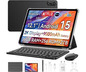 Blackview Mega 2, tablette 12 pouces, écran 2K FHD, 2025, 36 Go RAM, 256 Go de stockage extensible 2 To, double 4G, WiFi 5G, 9000 mAh, Android 15, Widevine L1