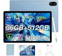 Blackview Mega 8 Tablette Tactile 13.0"" 90Hz Écran 36 Go + 512 Go 11000mAh 50MP Android 15 Dual SIM 4G Tablette PC GPS - Bleu