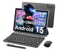 Blackview Mega2 12 Pouces Tablette avec Clavier, Android 15 Tablette 2K FHD+, 24Go RAM 256Go ROM, 4G LTE 5G WiFi Tablette, Gemini AI, 9000mAh/16MP+8MP/Widevine L1/Face ID/GPS