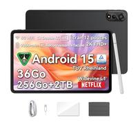 Blackview Mega2 Tablette Android 15, 12 Pouces Tablette 36GB RAM 256GB ROM/2TB TF, Octa-Core T615 Tablette FHD+ 2K Écran, 9000mAh, Caméra AI 16MP + 8MP, Widevine L1, GPS, Bluetooth, Stylet Pen