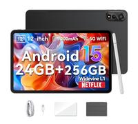 Blackview MEGA2 Tablette Tactile 12 Pouces 2K, Tablette Android 15 avec 24Go RAM+256Go ROM, Octa-Core, 8+16MP, 9000mAh, Widevine L1, 4G LTE/WiFi 6/GMS/GPS/Face ID