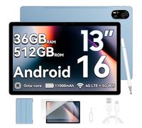 Blackview Mega8 Android 16 Tablette 13 Pouces,36Go RAM + 512Go ROM/2To TF,90Hz 2K Tablette Tactile,4G LTE+5G WiFi,2.2GHz Octa-Core T620 Tablettes Gaming,11000mAh/50MP + 13MP/Gemini AI 2.0/Widevine L1