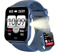 Blackview Montre Connectée Femme Homme, Torche Intégrée, Appel Bluetooth Podomètre Cardiofréquencemètre Oxymètre, Étanchéité IP68, Cycle Menstruel, Analyse du Sommeil, pour Android et iOS (Bleu)