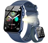 Blackview Montre Connectée Femme Homme, Torche Intégrée, Appel Bluetooth Podomètre Cardiofréquencemètre Oxymètre, Étanchéité IP68, Cycle Menstruel, Analyse du Sommeil, pour Android et iOS (Bleu)