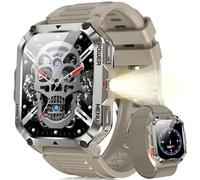 Blackview Montre Connectée Homme Femme, Illumination, Boussole, Batterie 900 mAh, Écran Tacile, Appel Bluetooth, Cardiofréquence, Analyse Sommeil, 100+ Modes Sport,pour Android/iOS (Kakhi)