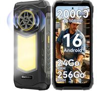 Blackview Rock 5 Téléphone Portable Incassable 24Go+256Go 20000mAh Caméra 108MP Lampe de Camping Android 16 IP69K 2.4K 120Hz-Noir