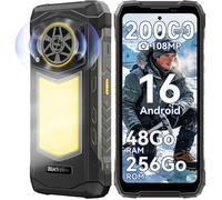 Blackview Rock 5 Téléphone Portable Incassable 48Go+128Go 20000mAh Caméra 108MP Lampe de Camping Android 16 IP69K 2.4K 120Hz-Noir