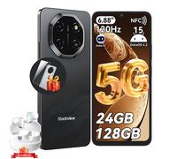 Blackview SHARK6 5G Téléphone Portable Débloqué 24Go+128Go/2To 6.67"" 50MP+13MP 5000mAh Android 15 Smartphone-Noir avec Airbuds20