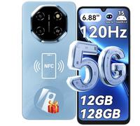 Blackview Shark 6 Smartphone 5G Android 15 Telephone Portable, 6.88'' HD 120Hz Smartphone Pas Cher 12GB+128GB, Unisoc T8100, 5000mAh, 16+8MP, Téléphone Portable 5G Dual SIM/OTG/NFC/Face ID/Fingerprint