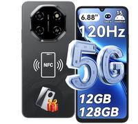 Blackview Shark 6 Smartphone 5G Android 15 Telephone Portable, 6.88'' HD 120Hz Smartphone Pas Cher 12GB+128GB, Unisoc T8100, 5000mAh, 16+8MP, Téléphone Portable 5G Dual SIM/OTG/NFC/Face ID/Fingerprint