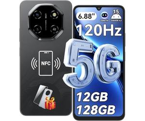 Blackview Shark 6 Smartphone 5G Android 15 Telephone Portable, 6.88'' HD 120Hz Smartphone Pas Cher 12GB+128GB, Unisoc T8100, 5000mAh, 16+8MP, Téléphone Portable 5G Dual SIM/OTG/NFC/Face ID/Fingerprint