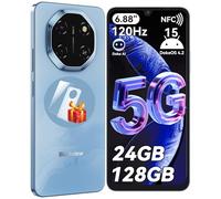 Blackview Shark 6 Smartphone 5G, Telephone Portable Pas Cher 6.88'' HD 120Hz, Android 15, Unisoc T8100, 24GB+128GB/2TB TF, 5000mAh, 16MP+8MP, 5G Dual SIM/OTG/NFC/Face ID/Fingerprint