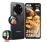 Blackview SHARK6 5G Smartphone Débloqué 24Go+128Go/2To 6.67" 50MP+13MP 5000mAh Android15 Téléphone-Noir avec R50 montre intelligente