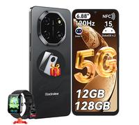 Blackview SHARK6 5G Smartphone Débloqué 12Go+128Go/2To 6.67" 50MP+13MP 5000mAh Android15 Téléphone-Noir avec R50 montre intelligente