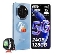 Blackview SHARK6 5G Smartphone Débloqué 24Go+128Go/2To 6.67"" 50MP+13MP 5000mAh Android15 Téléphone-Bleu avec R50 montre intelligente