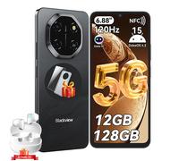 Blackview SHARK6 5G Téléphone Portable Débloqué 12Go+128Go/2To 6.67"" 50MP+13MP 5000mAh Android 15 Smartphone-Noir avec Airbuds20