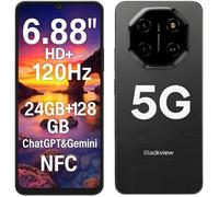 Blackview Smartphone Shark 6 5G,24GO(8+16)+128GO,Android 15 Téléphone Portable,6.88"" HD+,120Hz,16MP+8MP,5000mAh,Double SIM,NFC,Noir