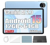 Blackview Tab 20 Wifi Tablette Google Gemini AI 2.0, 10.1"" Android 15 2.4G+5G Wifi,12+64 Go-SD 2 To 6600mAh Bleu Avec Clavier K1