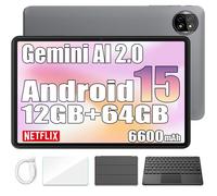 Blackview Tab 20 Wifi Tablette Google Gemini AI 2.0, 10.1"" Android 15 2.4G+5G Wifi,12+64 Go-SD 2 To 6600mAh Gris Avec Clavier K1