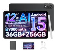 Blackview Tablette 12 Pouces Android 15, 90Hz 2K Tablette Gaming, 36Go RAM + 256Go ROM/2TB TF, Octa-Core 2.0GHz, 9000mAh, WiFi 6, 16MP + 8MP/Bluetooth 5.2/Widevine L1/GMS/Stylet/Coque