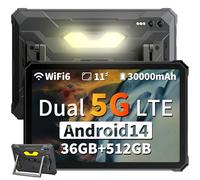 Blackview Tablette Incassable, 30000mAh, Dual 5G LTE, 36Go RAM + 512Go ROM, Tablette Robuste 11 Pouces, Caméra Vision Nocturne 20MP & 108MP, IP68/IP69K Etanche, Charge Rapide 55W, WiFi 6/GPS/NFC