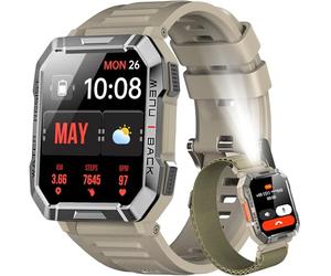 Blackview W60 Montre Connectée Homme, Fonction Ilumination, Double Bracelets, Écran 1.39" TFT, Cardiofréquence/SPO2 à 24 Heures, Analyse Sommeil, 100 Modes de Sport, pour Android/iOS (Kakhi)