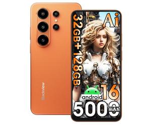 Blackview Wave 10 Android 16 Smartphone Pas Cher, 32 Go+128 Go/2 To, Telephone Portable Écran 6.88" HD+120Hz, 5000mAh, 32MP+13MP, Octa Core, 4G Double SIM Débloqué,WiFi 5/OTG/FM/Empreinte/Coque,Orange