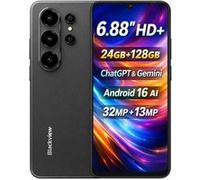 Blackview Wave 10 4G Téléphone portable, écran HD+ de 6,88 pouces, 24 Go + 128 Go (externe de 2 To), 32 Mo + 13 Mo, Android 16 Dual SIM, GPS, Noir Noir