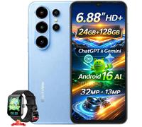 Blackview WAVE 10 Telephone Portable,Android 16 Smartphone Pas Cher,6.88"" HD+,24Go+128Go,32MP+13MP,Bleu,avec R50 Montre Connectée