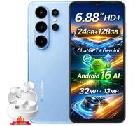 Blackview WAVE 10 Telephone Portable,Android 16 Smartphone Pas Cher,6.88"" HD+,24Go+128Go,32MP+13MP,Bleu,avec AirBuds20 Écouteurs