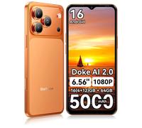 Blackview WAVE 7C Smartphone 16(4+12)GB+64GB, écran HD+ 6,56 pouces, 5000mAh, Android 16 Doke AI 2.0, vidéo 1080P (Étui de protection TPU gratuit) Orange