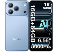 BLACKVIEW WAVE 7C Smartphone 6.56"" 16Go(4+12) + 64 Go/jusqu'à 2To 5000mAh Android 16 32MP Téléphone portable 4G Double Sim GPS Bleu