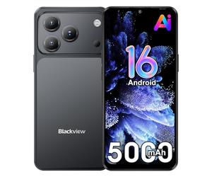 Blackview Wave 7C Smartphone Pas Cher, Android 16 Téléphone Portable, 16Go+64Go/TF 1To Gemini AI Smartphone, 6.56" HD+, 5000mAh, 32MP+13MP, 4G Double SIM Débloqué, WiFi 5/Face ID/OTG/FM/Coque, Noir