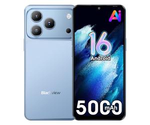 Blackview Wave 7C Smartphone Pas Cher, Android 16 Téléphone Portable, 16Go+64Go/TF 1To Gemini AI Smartphone, 6.56" HD+, 5000mAh, 32MP+13MP, 4G Double SIM Débloqué, WiFi 5/Face ID/OTG/FM/Coque, Bleu