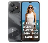 Blackview Wave 9C 4G AI Smartphone Débloqué, 6,56'' 600nits Écran, 12GB+128GB(2TB Externe), 3 Assistants Intelligents IA, 13MP+8MP, 3 Emplacements pour Cartes, Android 15 Dual SIM Téléphone, GPS Noir