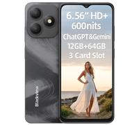 Blackview Wave 9C 4G AI Smartphone Débloqué, 6,56'' 600nits Écran, 12GB+64GB(2TB Externe), 3 Assistants Intelligents IA, 13MP+8MP, 3 Emplacements pour Cartes, Android 15 Dual SIM Téléphone, GPS Noir