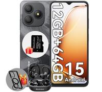 Blackview WAVE 9C Téléphone portable 6.56"" 12Go+64Go 5000mAh Android 15 Smartphone Dual SIM Noir avec Blackview AirBuds 60