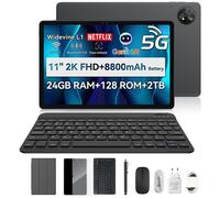 Blackview ZENO 10 Tablette Tactile 5G, 24 Go + 128 Go / 2 To, Android 15, Tablette de jeu 2K FHD + 11 pouces, 16 MP + 13 MP, 8800 mAh, Mode 5G/PC/OTG/, Noir Noir