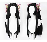 Blade of Demon Slayer Kochou Kanae Cosplay Wig Kimetsu no Yaiba Long Black Straight Weak Tip Synthetic Hair Wigs +2 Butterflies