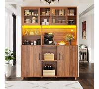 Bladez Armoire haute LED moderne 120 × 40 × 185 cm, armoire de cuisine, armoire de salle à manger avec tiroirs, armoires, vitrine sur pied pour salon, cuisine, salle à manger, bar (couleur noyer)