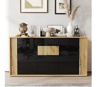 Bladez - Buffet rectangulaire moderne à trois portes idéal pour les salons les salles à manger et les couloirs Noir et Bois