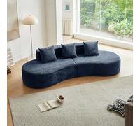 Bladez Canapé d'angle 3 places incurvé moderne en velours chenille avec assise profonde, canapé rembourré, élégant pour salon et appartement, montage facile (bleu)