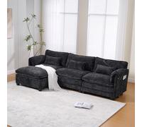 Bladez Canapé d'angle moderne 3 places en chenille avec tabouret de rangement, port USB, support pour téléphone portable, poche latérale et rembourrage en mousse à mémoire de forme, pour le salon