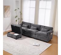 Bladez Canapé d'angle moderne 3 places en chenille - Avec tabouret de rangement, port USB, support pour téléphone portable, poche latérale et rembourrage en mousse à mémoire de forme - Pour le salon