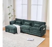 Bladez Canapé d'angle moderne 3 places en chenille avec tabouret de rangement, port USB, support pour téléphone portable, poche latérale et rembourrage en mousse à mémoire de forme, pour le salon