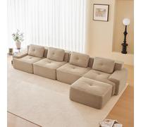 Bladez Canapé d'angle modulaire en forme de L avec tabouret, confort et soutien du siège bas, sans montage, mousse 32D, hautement élastique, sans boneless, pour salon, kaki clair, 4 places + 1