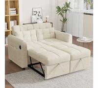 Bladez Canapé-lit convertible moderne, port de charge USB, canapé-lit 2 places, dossier réglable pour salon, petites pièces, beige et coton